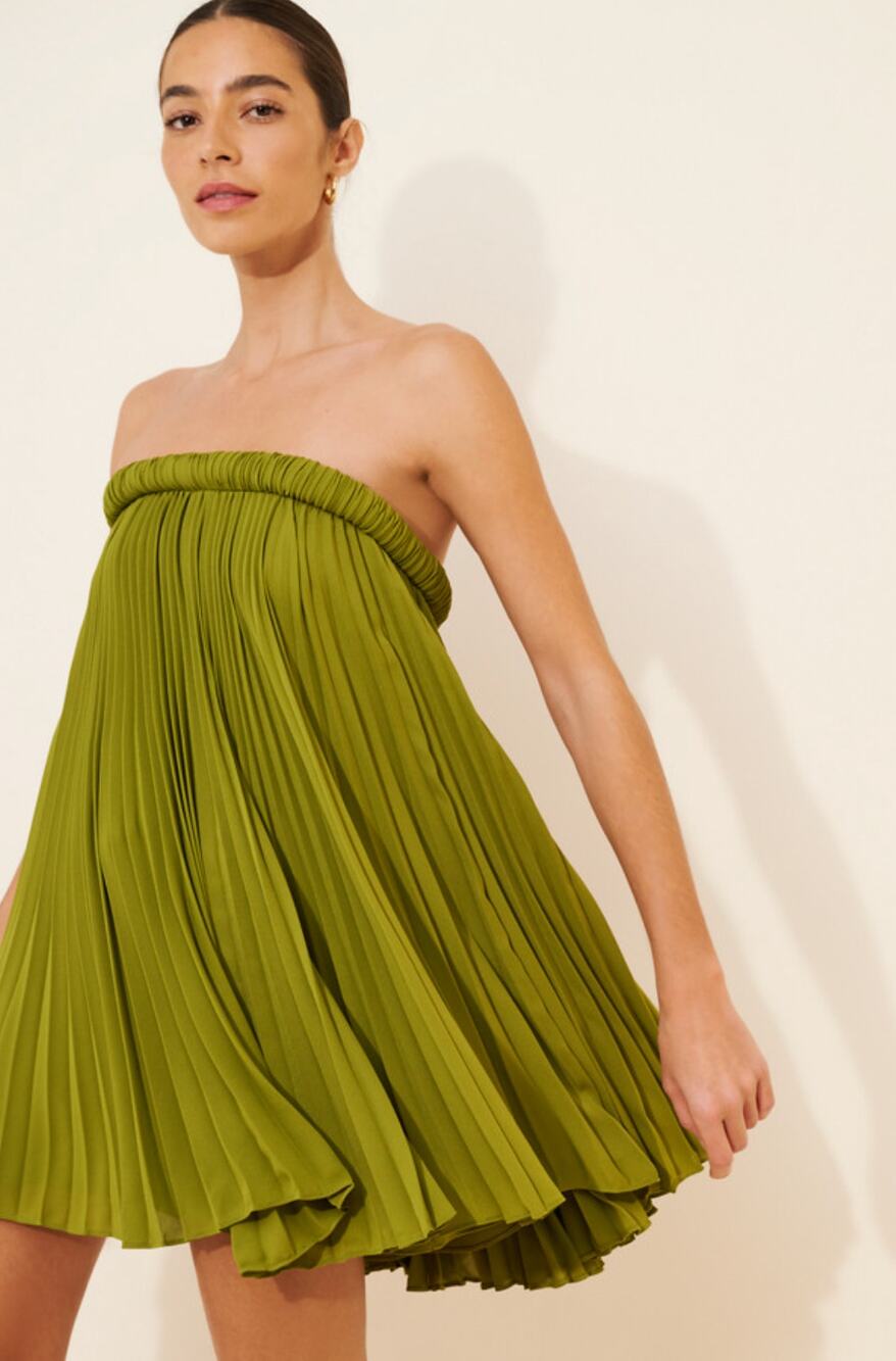 HALSTON Karrigan Pleated Mini Dress in Lime Green Size 12